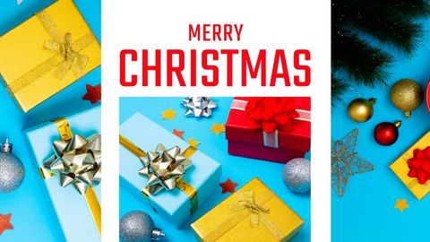 Colorful Christmas Celebration with Gift Boxes and Ornaments - Download Free Stock Templates Pikwizard.com