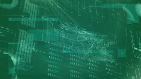 Global Digital Data Processing Interface with World Map Animation