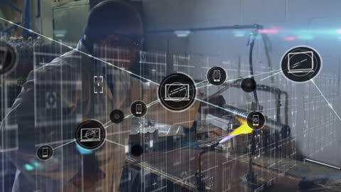 Scientist in Laboratory with Futuristic Technology Overlay