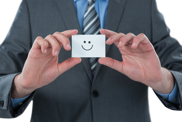 Businessman Holding Visitor Card With Smiley Face on Transparent Background - Download Free Stock Videos Pikwizard.com