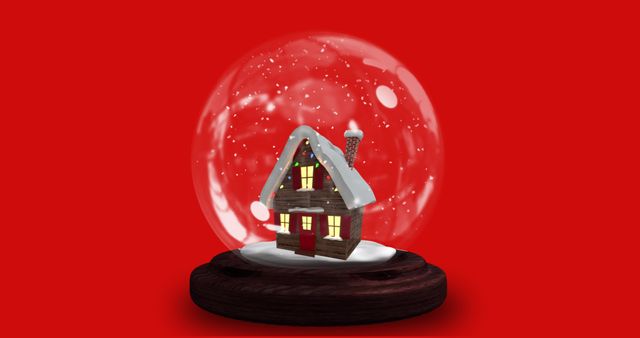 Festive Snow Globe with Quaint House on Red Background - Download Free Stock Images Pikwizard.com