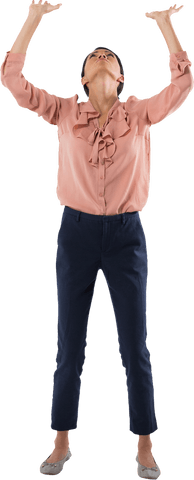 Transparent Businesswoman Gesturing Dynamically in Professional Attire