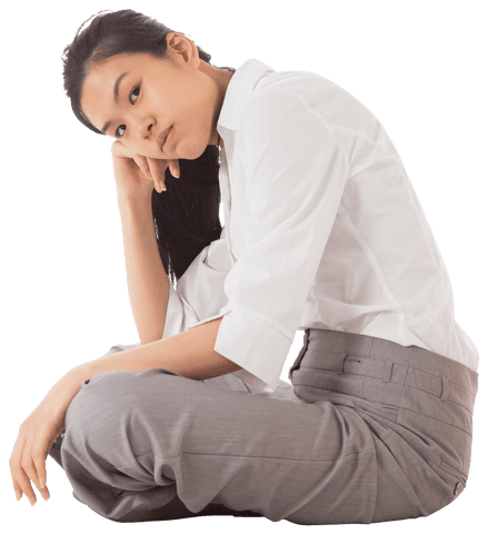 Businesswoman Sitting Cross-Legged on Transparent Background