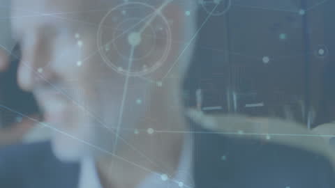 Businessman Talking on Smartphone Amid Digital Connection Network