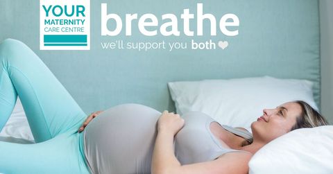pregnant woman relaxing on bed in maternity ad - Download Free Stock Templates Pikwizard.com