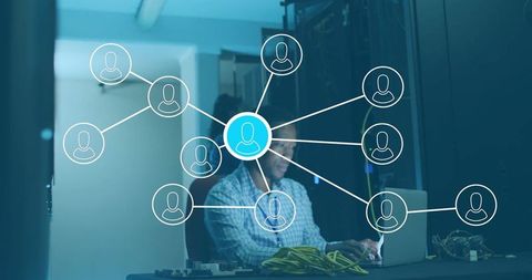 It technician in data center with network connections illustration