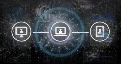 Futuristic connection grid with digital device icons