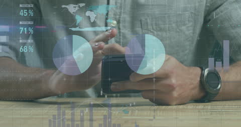 Man Using Smartphone with Overlay of Data Analytics