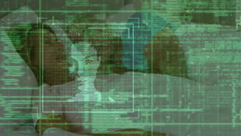 Digital Data Overlay on Sleeping Senior Couple