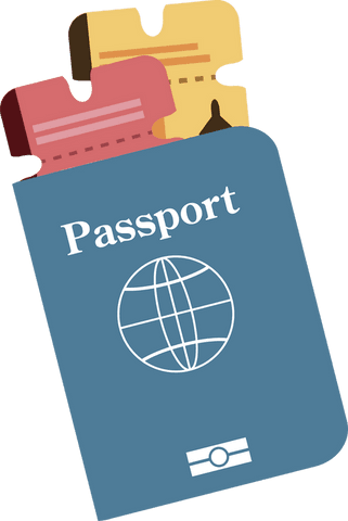 Flat passport with globe and biometric icons on transparent background