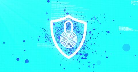 digital shield with padlock on blue background symbolizing cybersecurity - Download Free Stock Images Pikwizard.com