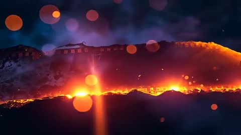 Fiery Lava Flow with Glowing Bokeh Effects