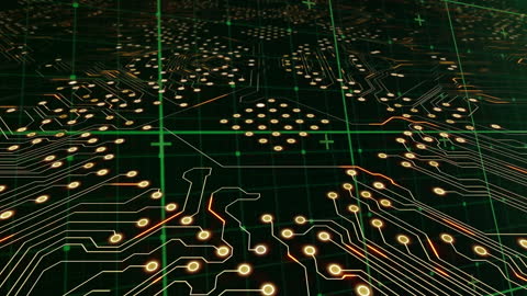 Futuristic Circuit Board Interfaces in Digital Grid