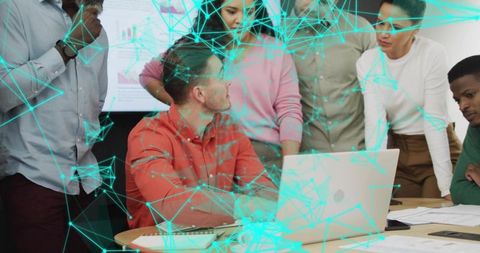 Team Collaborating on Digital Presentation with Innovative Technology