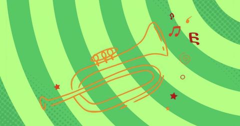 Vibrant Trumpet Vector Art with Musical Notes and Stars