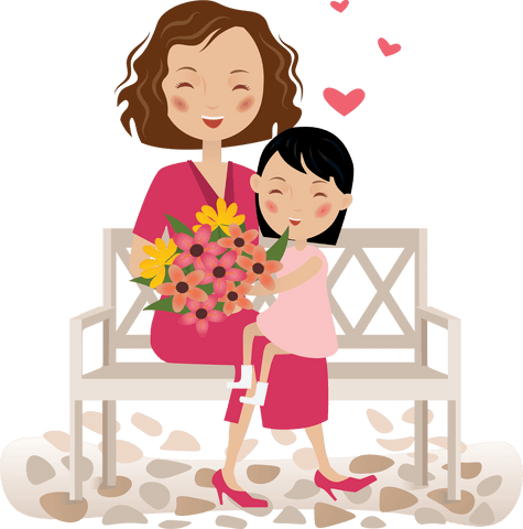 Transparent Mother and Daughter Embracing with Flowers Illustration