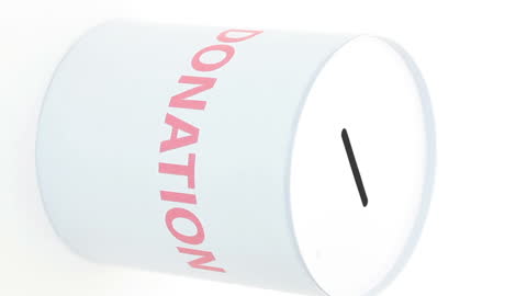 Hand Depositing Coin in Donation Moneybox with White Background