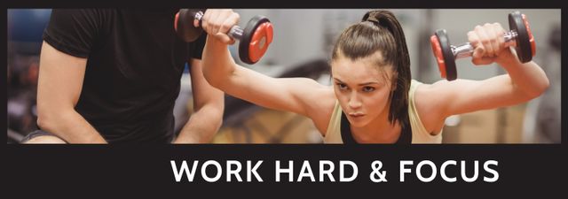 Dedicated Woman Exercising with Dumbbells in Gym Banner - Download Free Stock Templates Pikwizard.com