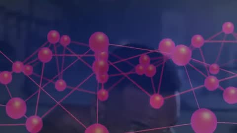 Futuristic Digital Network Overlay with Connected Pink Spheres