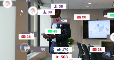 Preparing executive presentation with tablet and live social engagement overlays