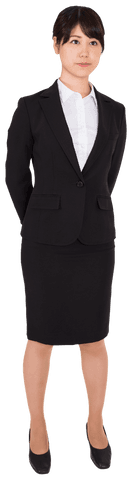 Transparent Asian Businesswoman Smiling in Professional Suit Attire