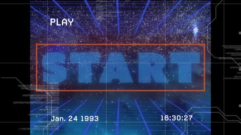 Retro Start Screen with Glitch Effects and Digital Art Interface