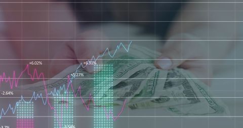 Hands Holding Money with Overlay of Financial Data and Graphs - Download Free Stock Images Pikwizard.com