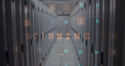 Cyber Attack Warning Over Server Room with Digital Layer