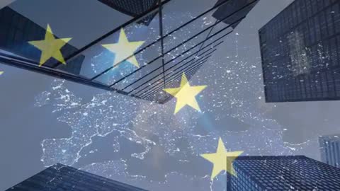 European Union Unity Concept Over Urban Skyscrapers