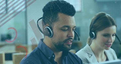 Diverse Call Center Team Analyzing Data Insights