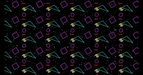 Neon geometric shapes on black background