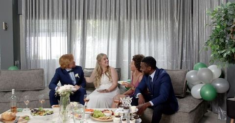 Wedding Celebration with Diverse Friends Toasting Together