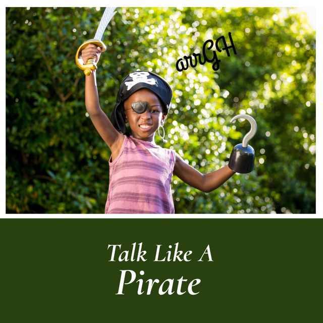 Excited Young Boy Dressed as Pirate with Eye Patch and Hook Hand - Download Free Stock Templates Pikwizard.com