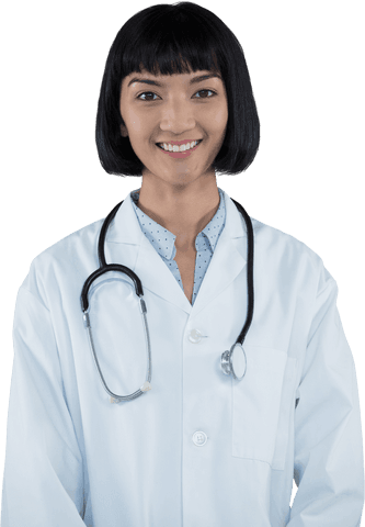 Transparent smiling female doctor with stethoscope
