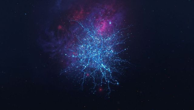 Vibrant cosmic neural network radiating in deep space