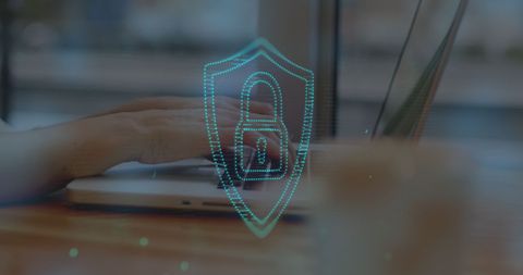 Digital security technology with laptop and futuristic interface