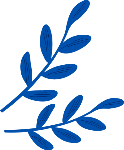 Stylized blue leaves illustration on transparent background