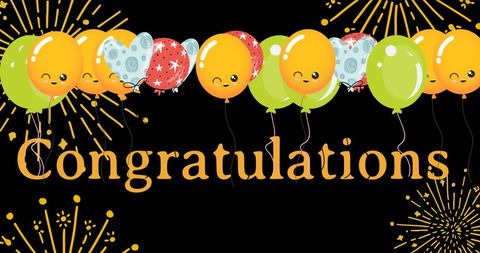 Congratulatory Balloons with Firework Background Celebration Design