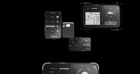 Futuristic digital interface with global shipping data elements