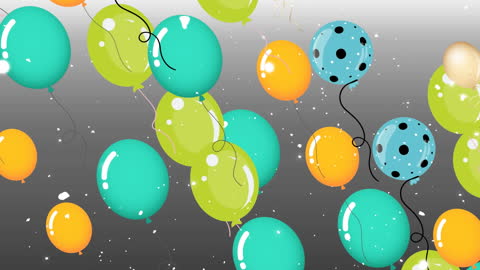 Colorful Balloons with Falling Snowflakes Animation