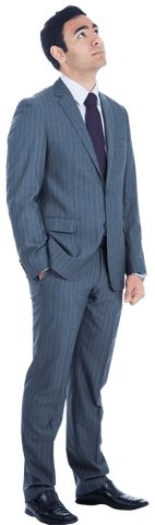 Asian Businessman Looking Up in Formal Attire on Transparent Background
