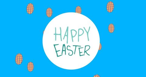 Vibrant happy easter design with colorful eggs on blue background