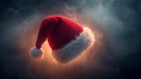 Rotating Santa Hat Floating in Smoky Backlight Glow, Festive Holiday Loop, Cinematic