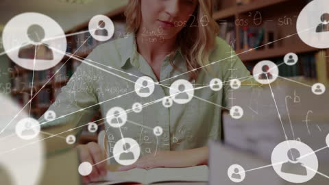 Businesswoman Analyzing Data Concepts in Library