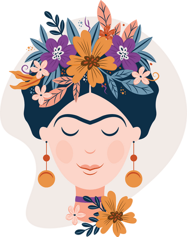 Stylized Floral Woman's Head on Transparent Background
