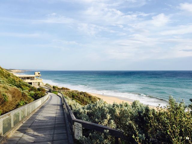 Scenic Boardwalk by Ocean with Blue Skies - Download Free Stock Photos Pikwizard.com