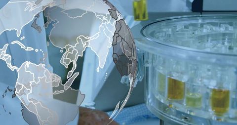 Laboratory Research Innovations with World Map Overlay in Modern Facility