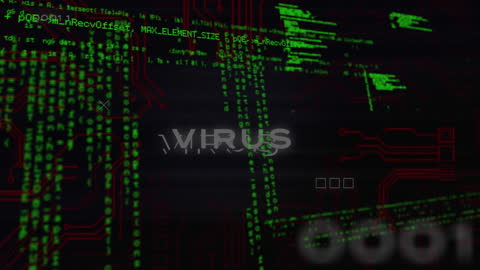 Digital Virus Code Animation on Circuit Background