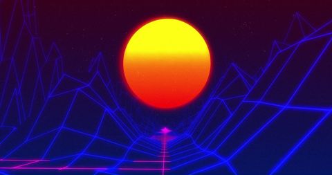 Neon Digital Mountains with Glowing Sun Futuristic Landscape - Download Free Stock Images Pikwizard.com