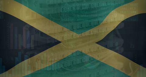 Jamaican Flag with Digital Data and Technology Background